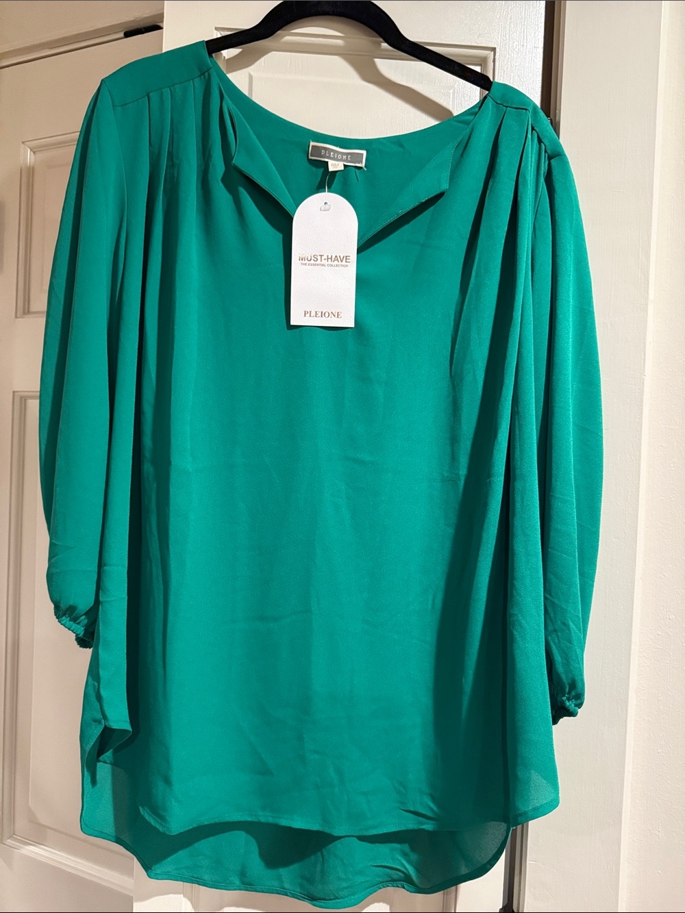 Pleione Green V-Neck Tunic Blouse SZ XL
